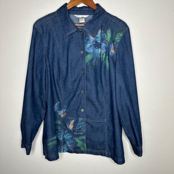Napa Valley Floral Denim Jacket Sz 1X - Picture 7 of 8